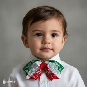 Tricolor Mexican Kids Embroidered Charro Moño – Traditional Baby Mariachi Bow